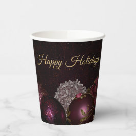 Christmas Party Pink Ornament Green Leaves Black Pappbecher