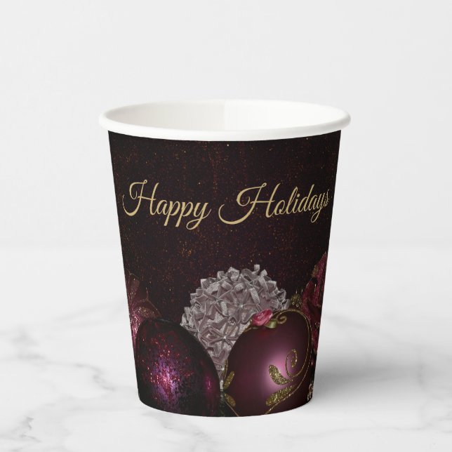Christmas Party Pink Ornament Green Leaves Black Pappbecher (Links)