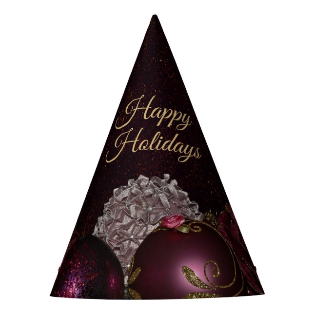 Christmas Party Pink Ornament Green Leaves Black Partyhütchen (Vorderseite)