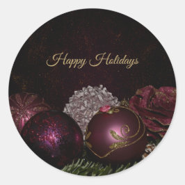 Christmas Party Pink Ornament Green Leaves Black Runder Aufkleber