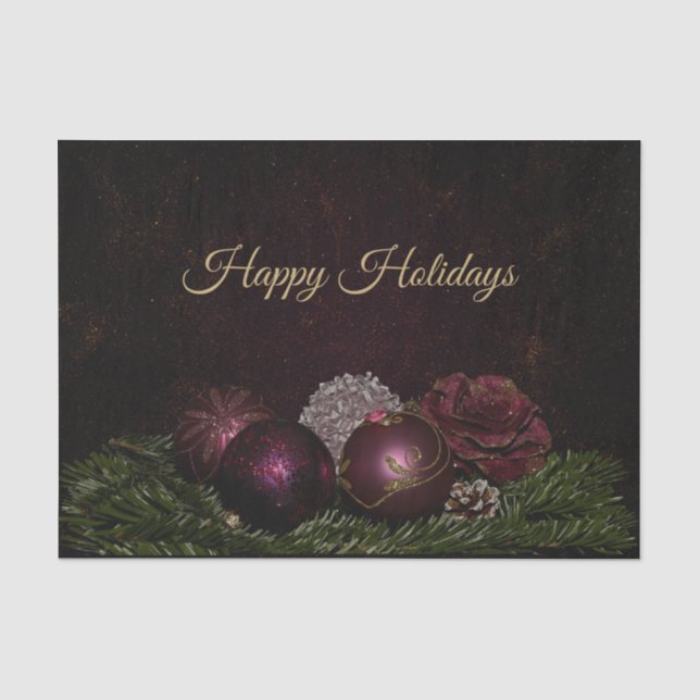Christmas Party Pink Ornament Green Leaves Black Seidenpapier (Vorderseite)