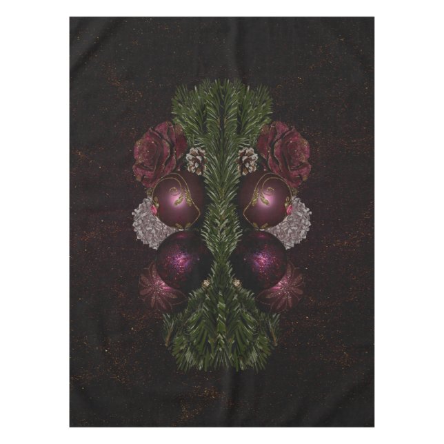 Christmas Party Pink Ornament Green Leaves Black Tischdecke (Vorderseite)