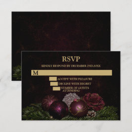 Christmas Party Pink Ornaments Green Leaves Black RSVP Karte