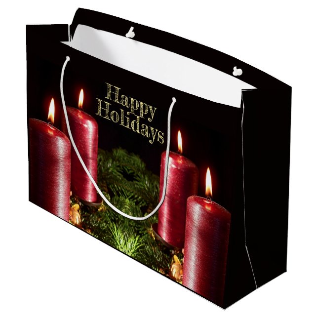 Christmas Party Red Candles Winter Holidays Große Geschenktüte (Rückseite Schrägansicht)