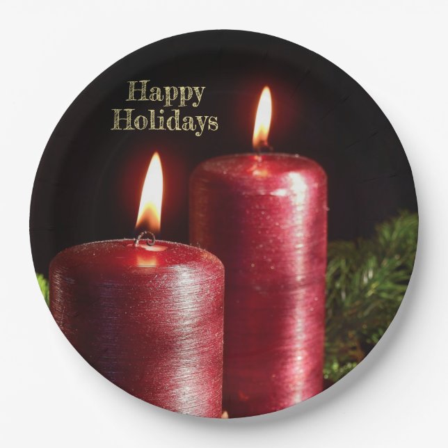  Christmas Party Red Candles Winter Holidays Pappteller (Vorderseite)