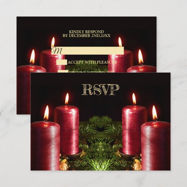 Christmas Party Red Candles Winter Holidays RSVP Karte (Vorne/Hinten)