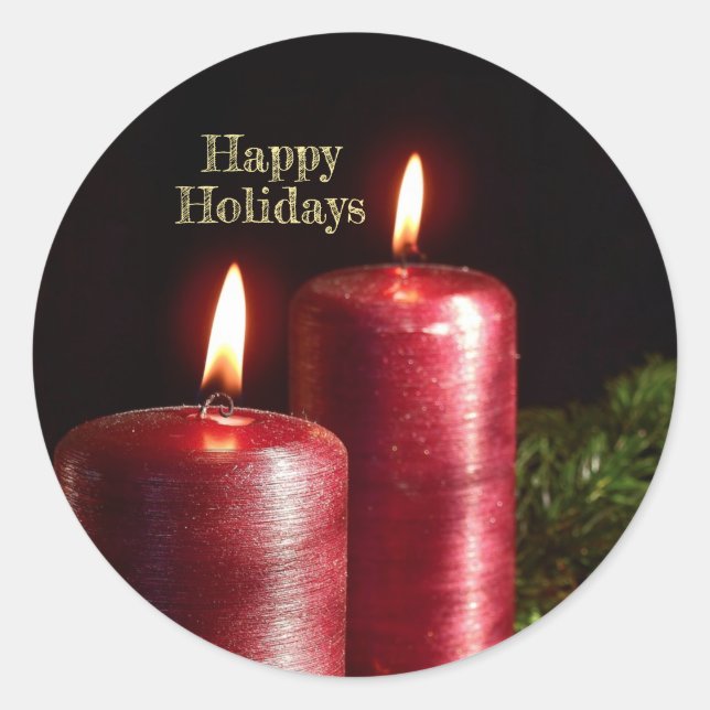 Christmas Party Red Candles Winter Holidays Runder Aufkleber (Vorderseite)