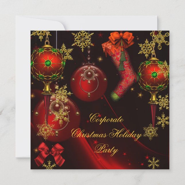 CHRISTMAS PARTY Red Gold Holiday Corporate Einladung (Vorderseite)