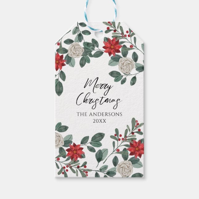 Christmas Party Red Green Floral Geschenkanhänger (Vorderseite)