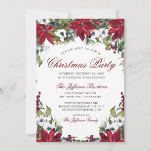 Christmas Party Red Poinsettia Floral Watercolor Einladung