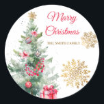 Christmas Party Red Poinsettia Runder Aufkleber<br><div class="desc">Weihnachts-Party Rote Poinsettia Blumengold Glitzer Einladung Modern Elegantes Weihnachtsfest Party Wasserfarbe Poinsettia Blumenladen</div>