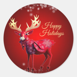 Christmas Party Red Reindeer Winter Holidays Runder Aufkleber