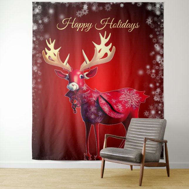 Christmas Party Red Reindeer Winter Holidays Wandteppich (Beispiel)