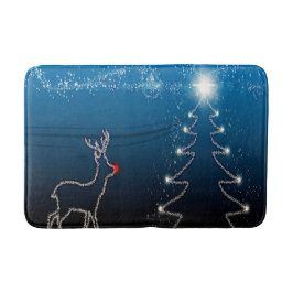 Christmas Party Reindeer Tree Blue Sky Shiny Stars Badematte