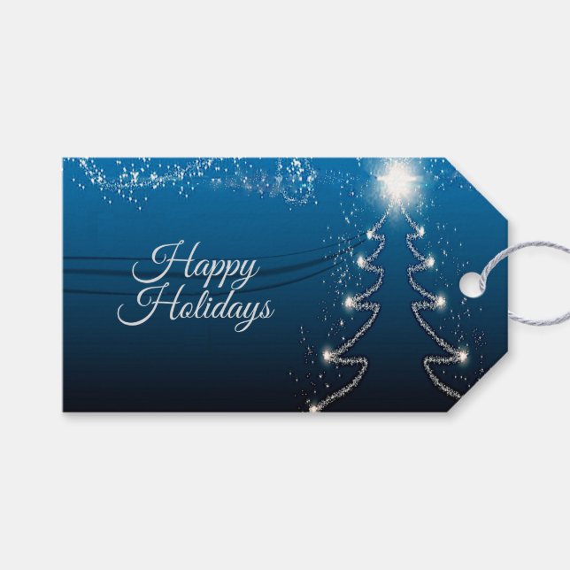 Christmas Party Reindeer Tree Blue Sky Shiny Stars Geschenkanhänger (Vorderseite (Horizontal))