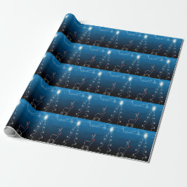 Christmas Party Reindeer Tree Blue Sky Shiny Stars Geschenkpapier