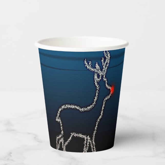 Christmas Party Reindeer Tree Blue Sky Shiny Stars Pappbecher (Vorderseite)