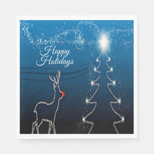 Christmas Party Reindeer Tree Blue Sky Shiny Stars Serviette (Vorderseite)