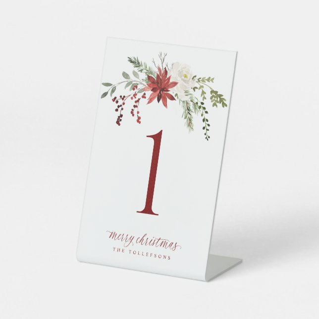 Christmas Party Table Numbers Elegant Greenery Sockelschild (Vorderseite)