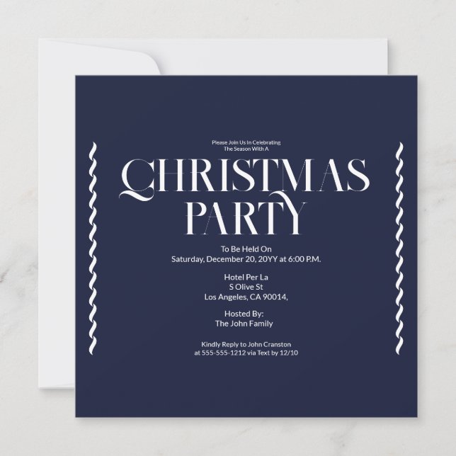 Christmas Party Vintage Elegant blue Invitation (Vorderseite)
