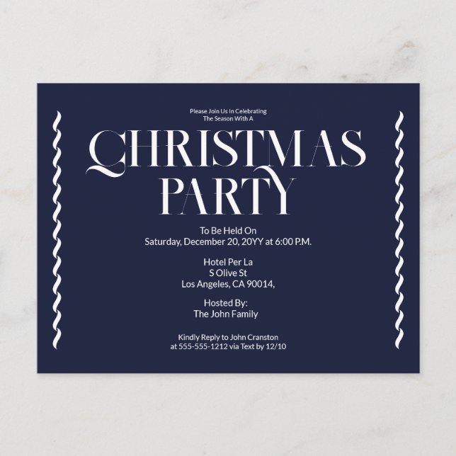 Christmas Party Vintage Elegant blue Invitation (Devant)