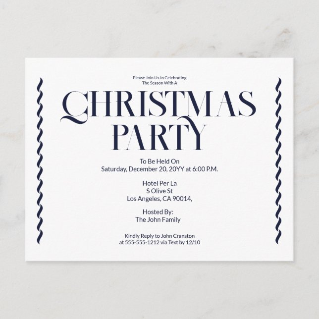 Christmas Party Vintage Elegant blue Invitation Postkarte (Vorderseite)