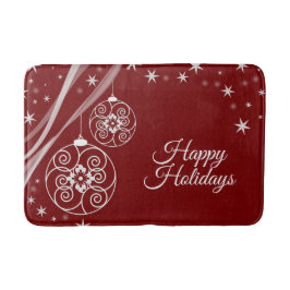 Christmas Party White Ornaments Stars Red Elegant Badematte