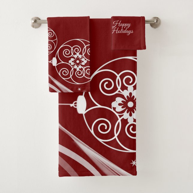 Christmas Party White Ornaments Stars Red Elegant Badhandtuch Set (Insitu)