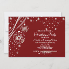 Christmas Party White Ornaments Stars Red Elegant Einladung