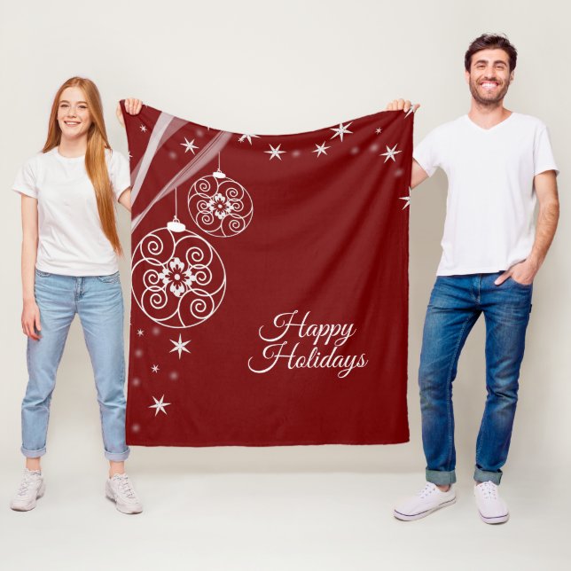 Christmas Party White Ornaments Stars Red Elegant Fleecedecke (Beispiel)