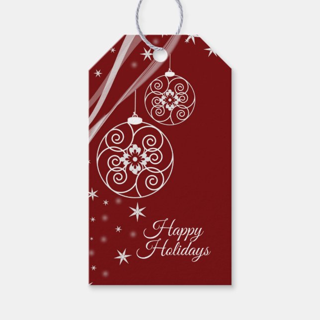 Christmas Party White Ornaments Stars Red Elegant Geschenkanhänger (Vorderseite)