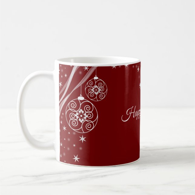 Christmas Party White Ornaments Stars Red Elegant Kaffeetasse (Links)