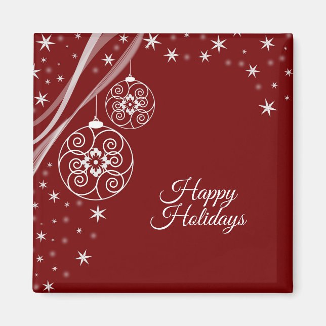 Christmas Party White Ornaments Stars Red Elegant Magnet (Vorne)