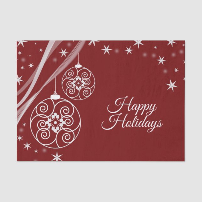 Christmas Party White Ornaments Stars Red Elegant Seidenpapier (Vorderseite)