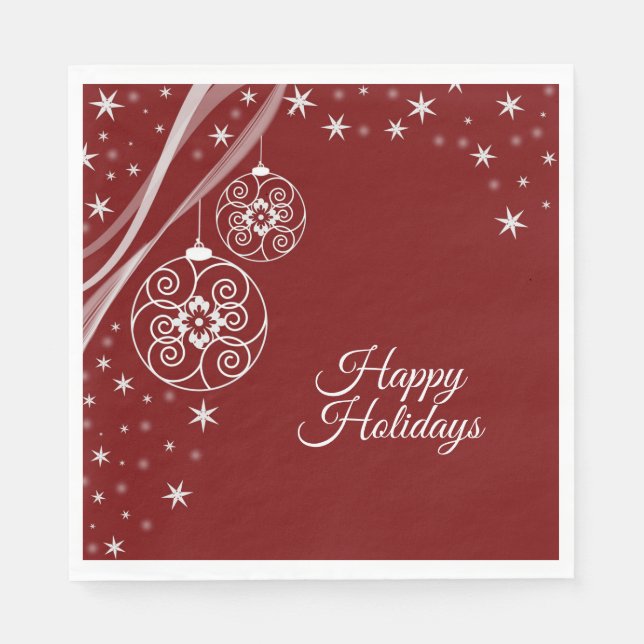 Christmas Party White Ornaments Stars Red Elegant Serviette (Vorderseite)