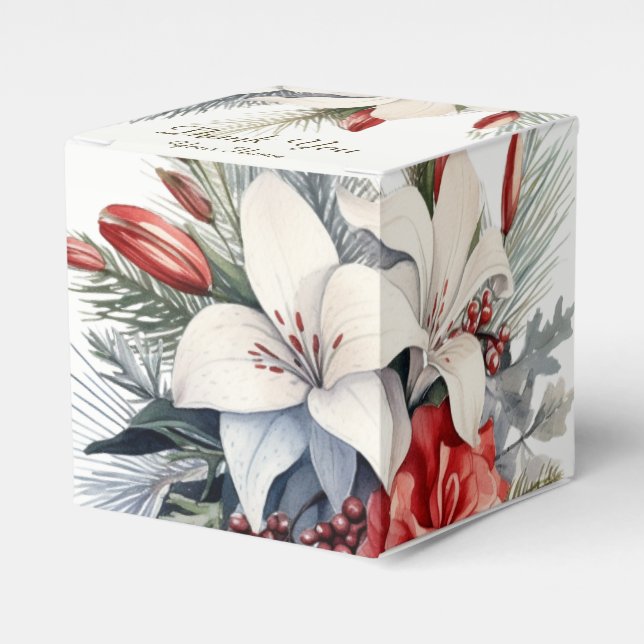 Christmas Party White Red Flowers Holidays Elegant Geschenkschachtel (Vorderseite)