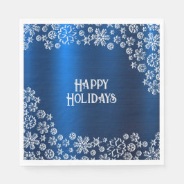 Christmas Party White Snowflakes Navy Blue Serviette