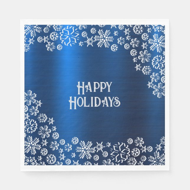 Christmas Party White Snowflakes Navy Blue Serviette (Vorderseite)