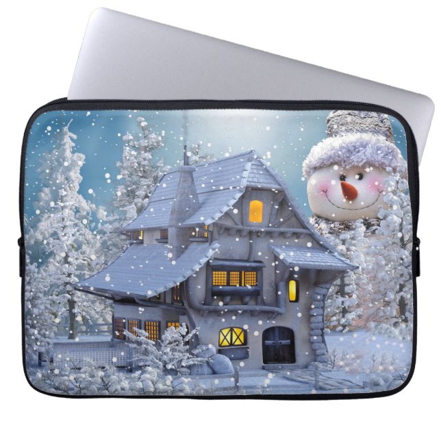 Christmas Party Winter White Snowman Blue Laptopschutzhülle (Vorderseite)