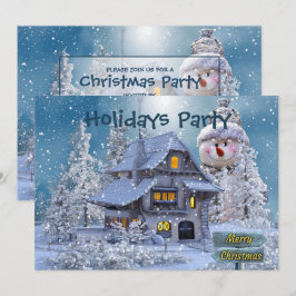 Christmas Party Winter White Snowman Blue Rustic Einladung