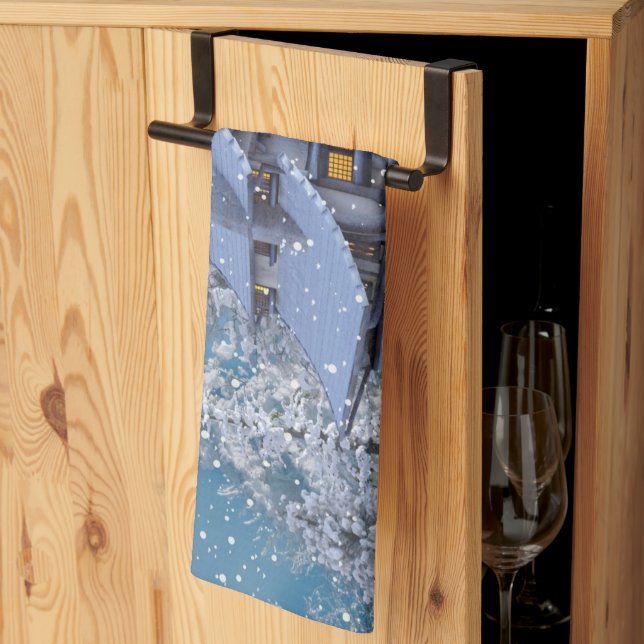 Christmas Party Winter White Snowman Blue Rustic Geschirrtuch (Drittel gefaltet)