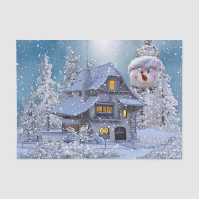 Christmas Party Winter White Snowman Blue Rustic Seidenpapier (Vorderseite)