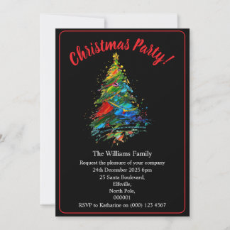 Christmas Party Xmas Tree Oil Painting On Black Einladung
