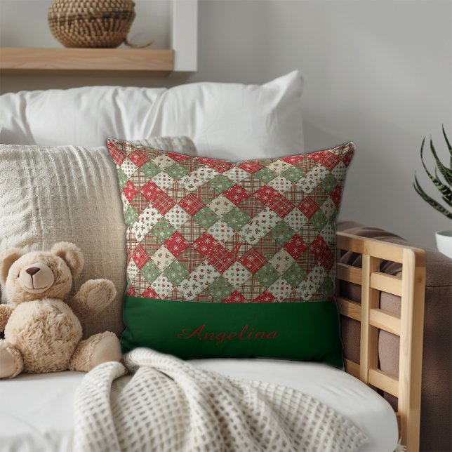  Christmas patchwork name Green Red  Kissen (Von Creator hochgeladen)