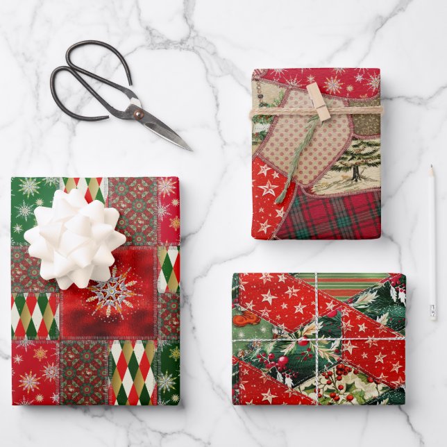 Christmas Patchwork Quilt Geschenkpapier Set (Vorderseite)