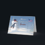 Christmas - Patriotic - Grandson - Snowman/Salutin Feiertagskarte<br><div class="desc">Fun and unique Christmas Card greeting for that special person serving in our military.  It is sure to put a smile on their face:  Sames Bild mit Geruchsbildung Ton,  Daughter,  Sweetheart,  Grandson,  Granddaughter,  Daddy,  Soldier,  Niece,  Nephew</div>