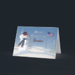 Christmas - Patriotic - Grandson - Snowman/Salutin Feiertagskarte<br><div class="desc">Fun and unique Christmas Card greeting for that special person serving in our military.  It is sure to put a smile on their face:  Sames Bild mit Geruchsbildung Ton,  Daughter,  Sweetheart,  Grandson,  Granddaughter,  Daddy,  Soldier,  Niece,  Nephew</div>