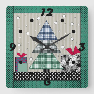 Christmas pattern, applique, new year, christmas t quadratische wanduhr