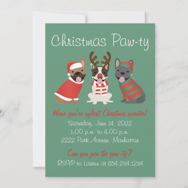 Christmas Pawty French Bulldogs Einladung (Vorderseite)