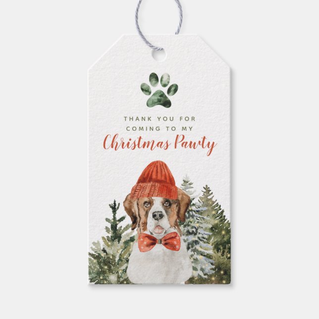 Christmas Pawty - Hund Party, St. Bernard Dog Sant Geschenkanhänger (Vorderseite)